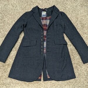 Free People Navy Blazer with Plaid Lining Size 4